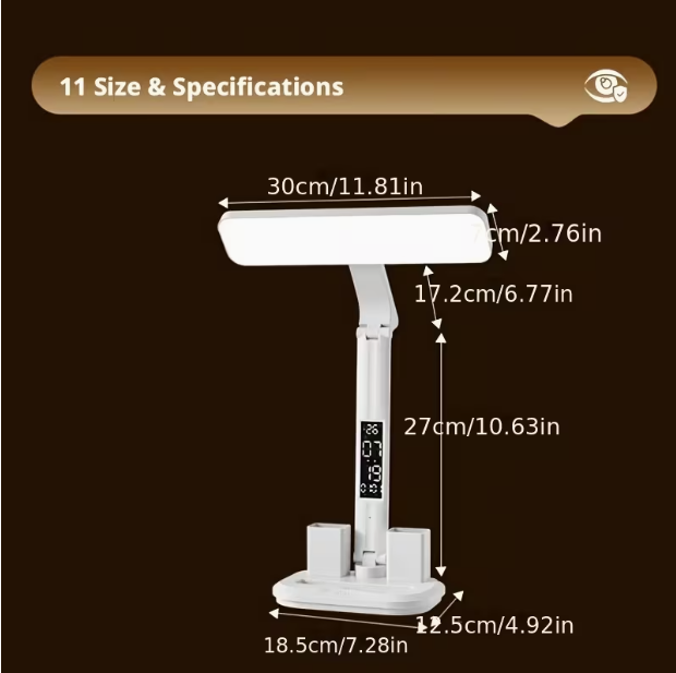LED Desk Lamp with Large-Area Lighting – Touch Control, 3 Color Modes, USB Powered, Foldable Design with Display & Pen Holder, for Study & Reading