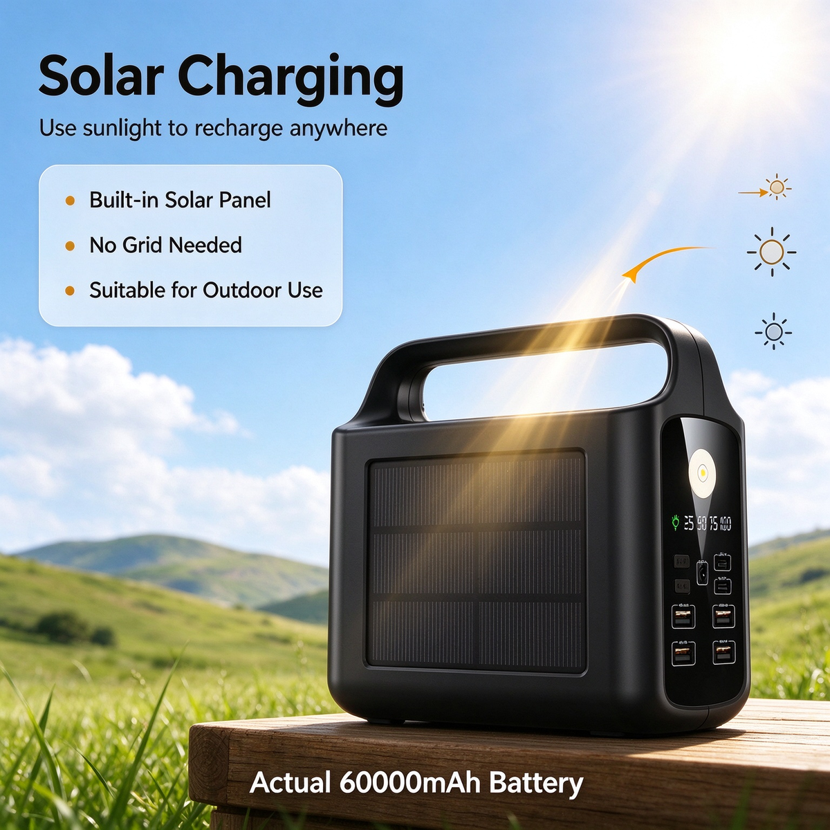 New Solar Power Bank 60000mAh - Large Capacity Super Fast Charging Portable Power Bank with Light for Convenient Outdoor Use