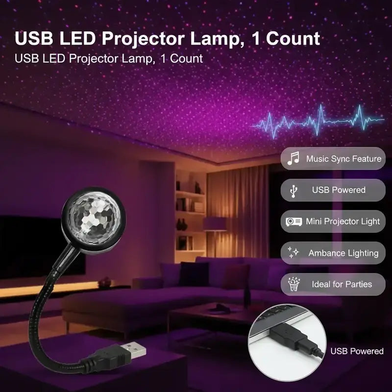 🔥 Limited-Time Offer, Order 1 Get 3 🔥 – USB Projection Lamp, Music Sync Mini Starry Sky Projector Light with USB Port, Ambient Light for Home Party Decor, LED Starlight Projector