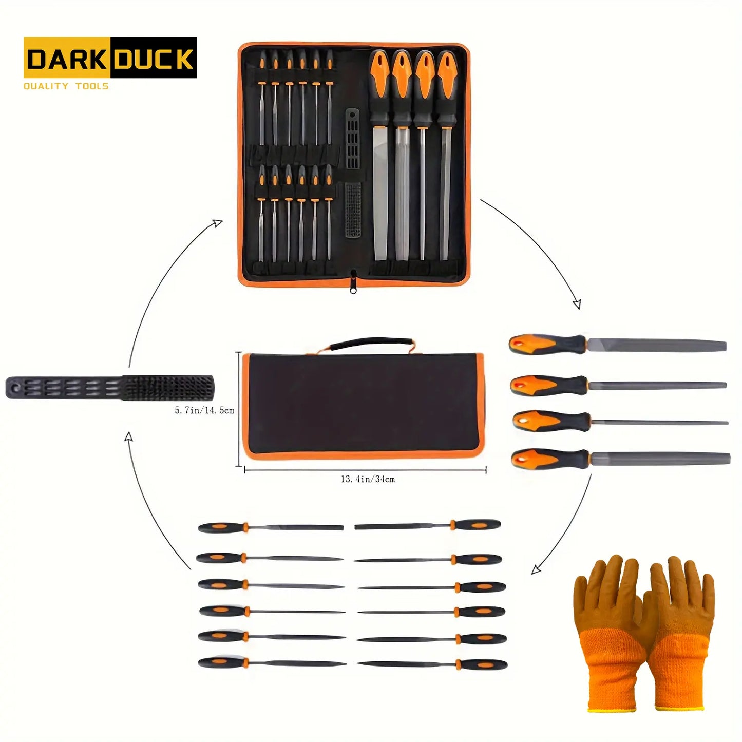 Industrial Hand File Set – Flat, Triangular, Half-Round & Round Files, Includes Needle Files, Tote Bag, Gloves & Sandpaper – DIY Tool Kit for Wood, Metal & Model Polishing