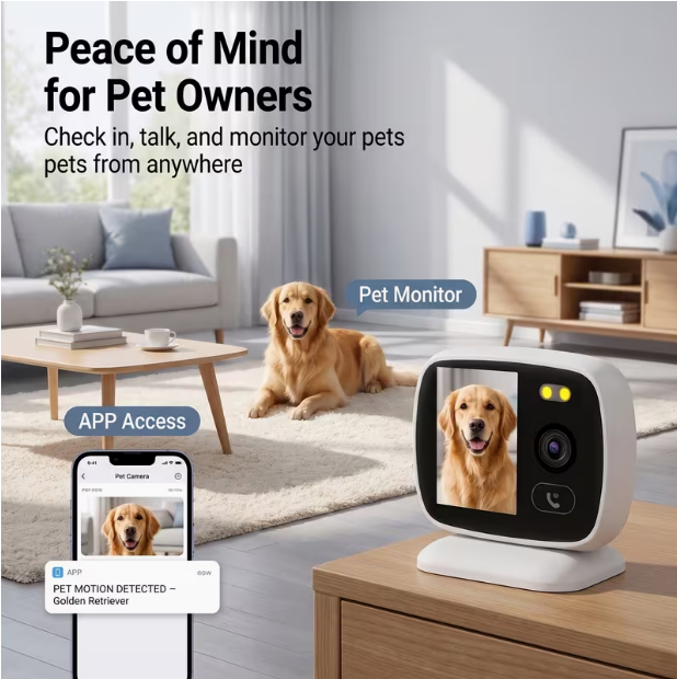 2-Way Audio/Video Security Camera with 2.8" Display & PTZ – AI Motion Detection, Indoor WiFi Cam with Speaker, Phone App Control, Color Display, for Puppy/Cat/Dog Monitoring & Home Surveillance