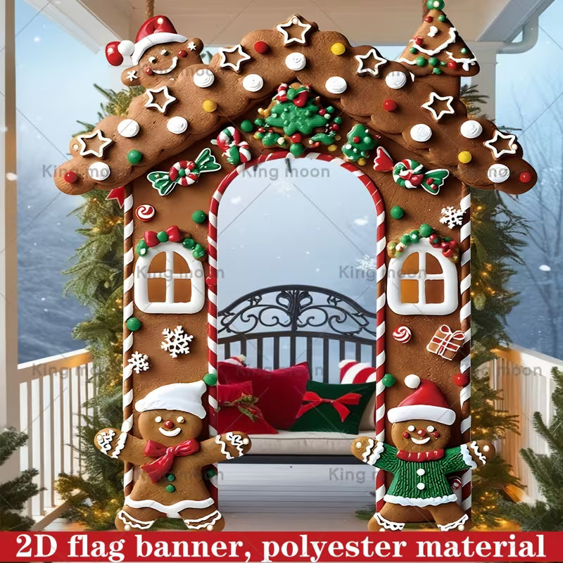 2D Flat Gingerbread House Banner – 70.8"x78.7" for Christmas Party & Holiday Decor