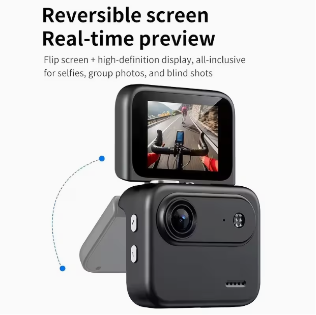 4K Flip Screen Thumb Action Camera – Anti-Shake, Wide-Angle, Lightweight, for Vlog & Travel, Includes 32GB Memory Card, USB Reader & Type-C Adapter