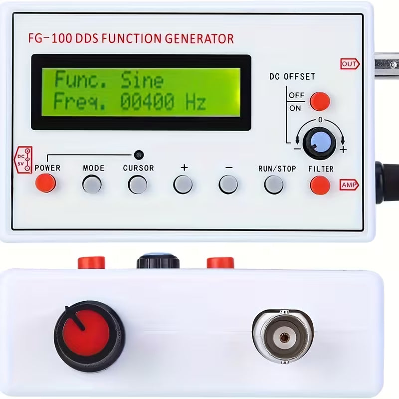 FG-100 DDS Signal Generator – 1Hz to 500KHz, USB Powered, Sine/Square/Triangle/Sawtooth Waves