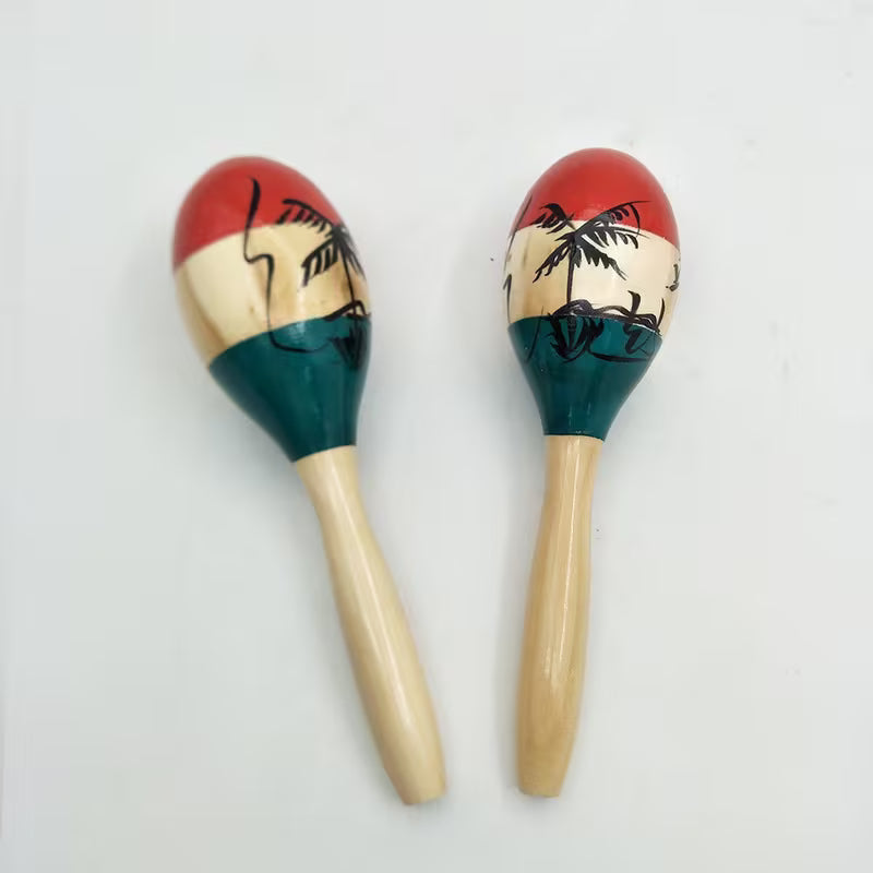 2Pcs Vibrant Maracas – Hand-Painted Tropical Palm Design, Perfect for Festive Celebrations & Parties