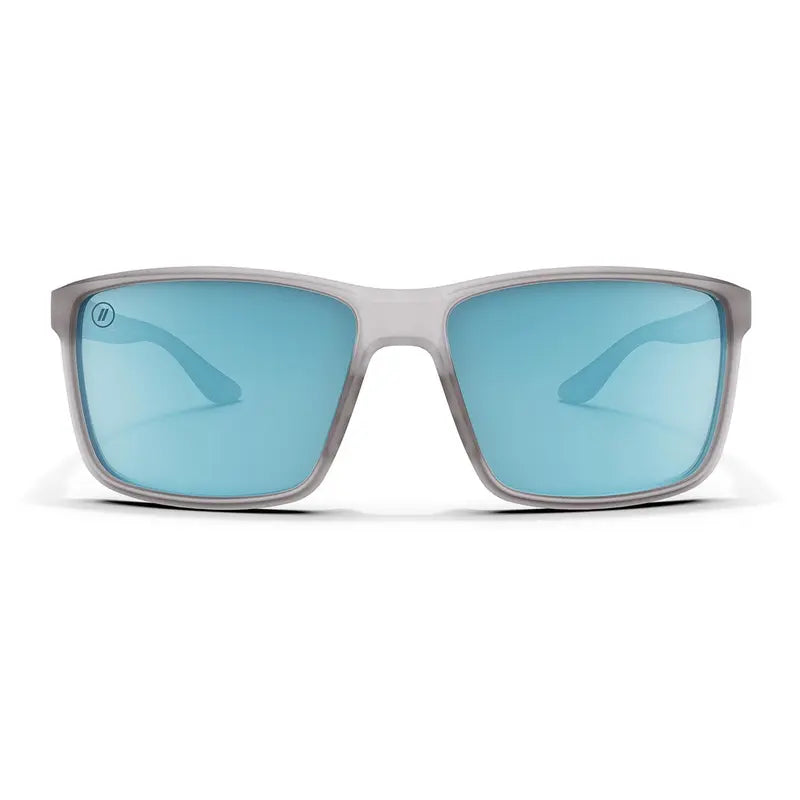 Blenders Sunglasses - Polarized Blue Mirrored Lenses, Matte Crystal Grey-to-Clear Fade Frame, UV Protection