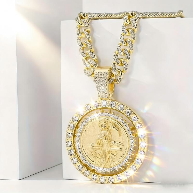 2-Piece Saint Motif Rotating Pendant Necklace Set - Religious Bohemian Jewelry for Men and Women
