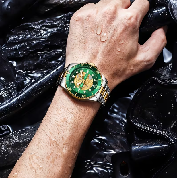 Men's Green Stainless Steel Quartz Watch – Unique Design, Fashion Trend, Versatile Daily Wear