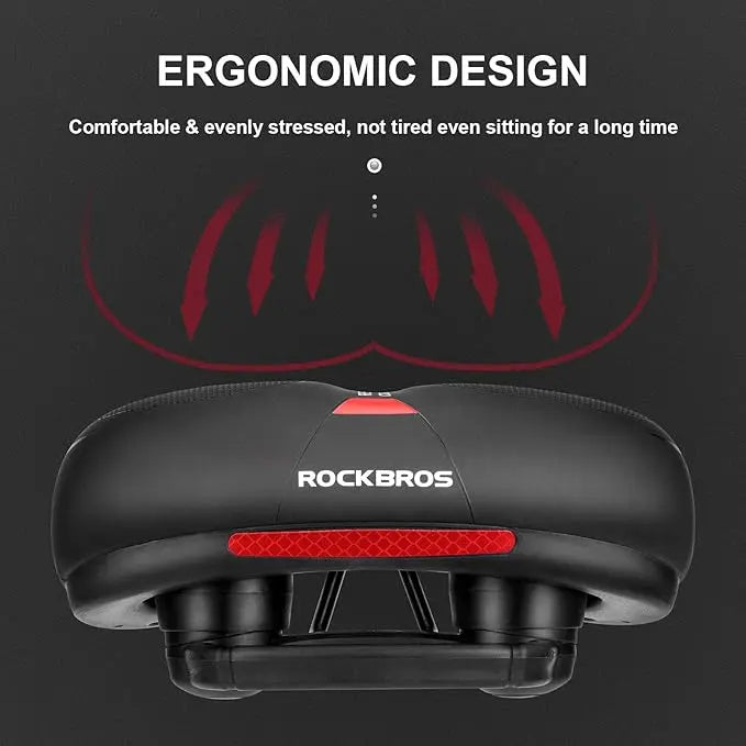 ROCKBROS Comfort Bike Seat - Wide Soft Saddle with Dual Shock Absorbing and Reflective Strip for Men and Women