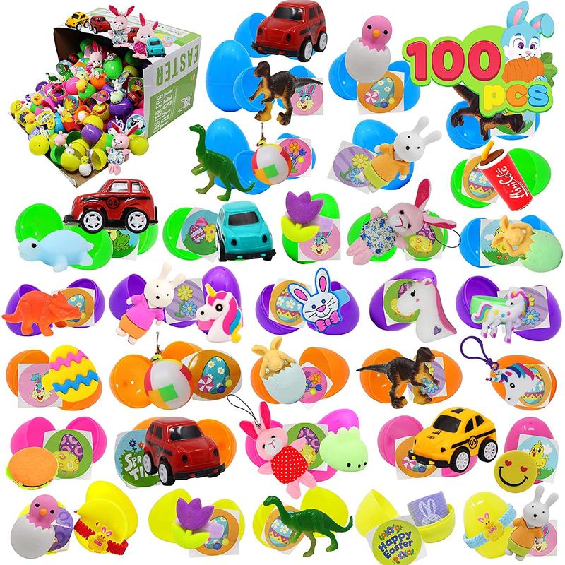 100PCS Prefilled Easter Eggs with Toys for Easter Egg Hunt Party Favors Basket Stuffers Classroom Prizes Kids Outdoor Play