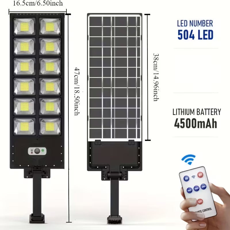 Solar Street Light – 504 LEDs, IP44 Waterproof, Dusk to Dawn for Yard, Deck & Garden