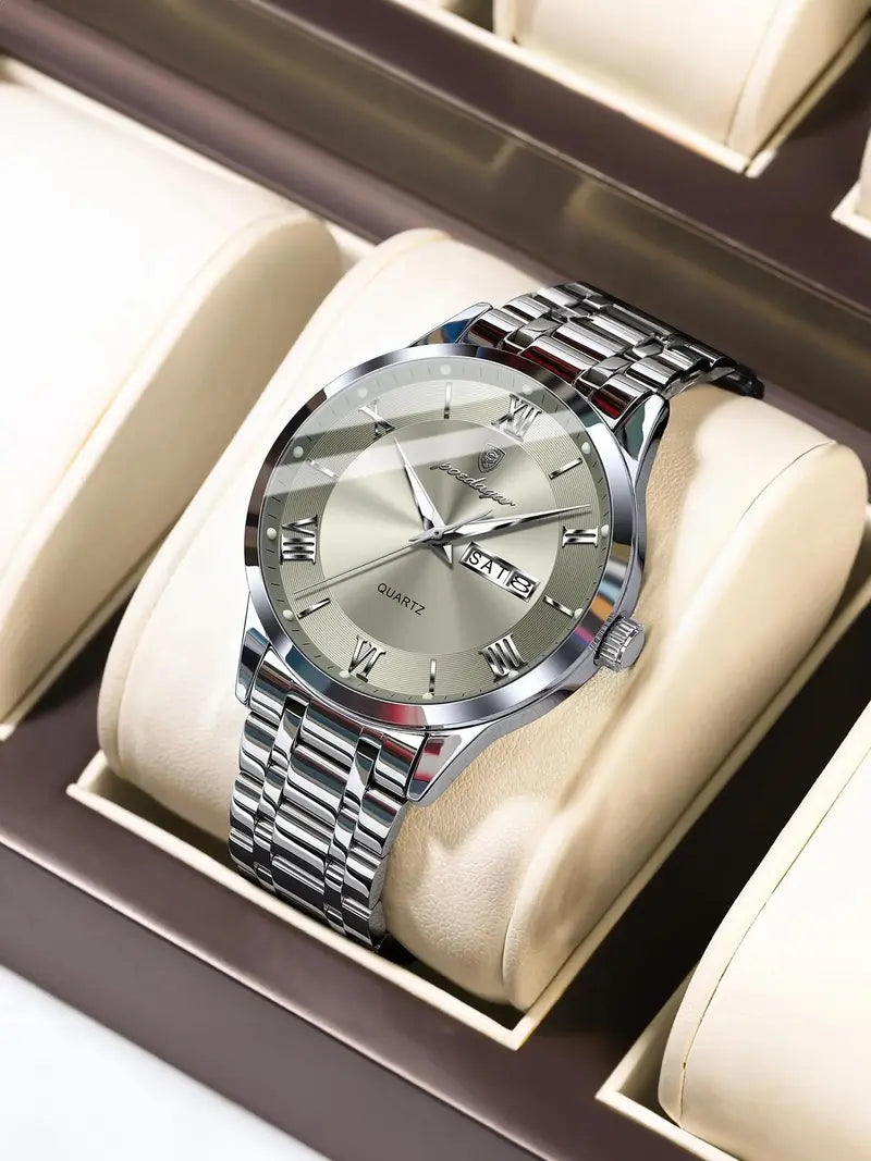 Men's Round Dial Analog Quartz Watch – Business & Party Style, Trendy All-Match, Birthday Gift Idea