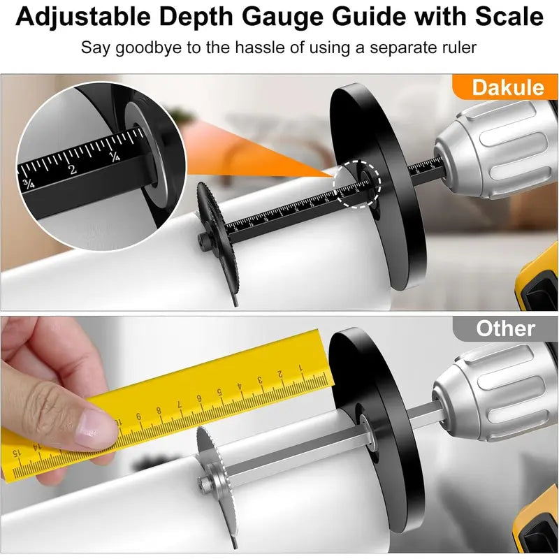 Inside PVC Pipe Cutter Set – Scale & Adjustable Depth Gauge, 6 Black Blades, 4" Hex Shank