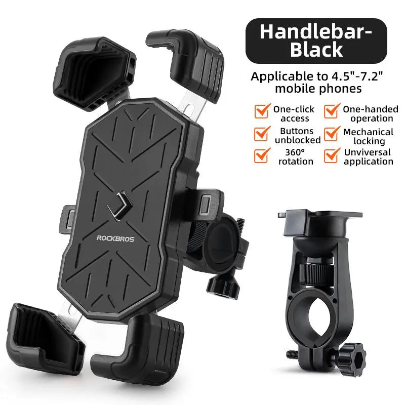 ROCKBROS Bike Phone Holder Mount - Quick Release Handlebar Clamp for 4.5''-7.1'' Phones, 360° Rotatable