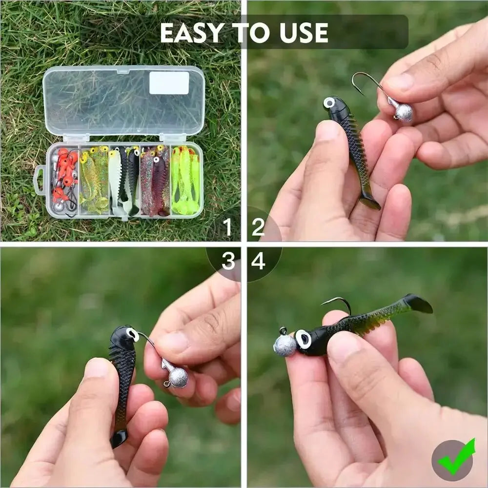 40-Piece Soft Fishing Lure Kit - 5cm Jig Head Hooks with Tackle Box for Pesca Bait Fishing