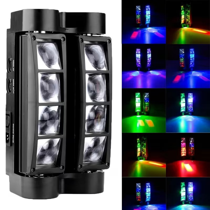 8-LED DJ Disco Stage Light – RGB Sound-Activated Strobe & Spider Beam for Parties, Karaoke & Weddings