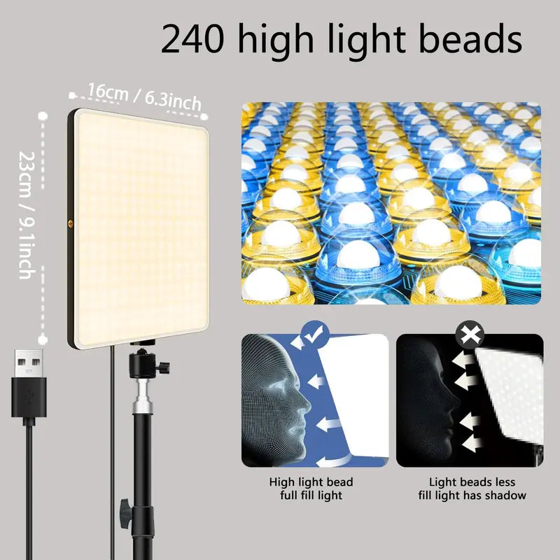 Portable Selfie Light with Stand – Dimmable, Overhead Adjustable, Ideal for Video Recording, Online Meetings, Vlogs & Live Streaming