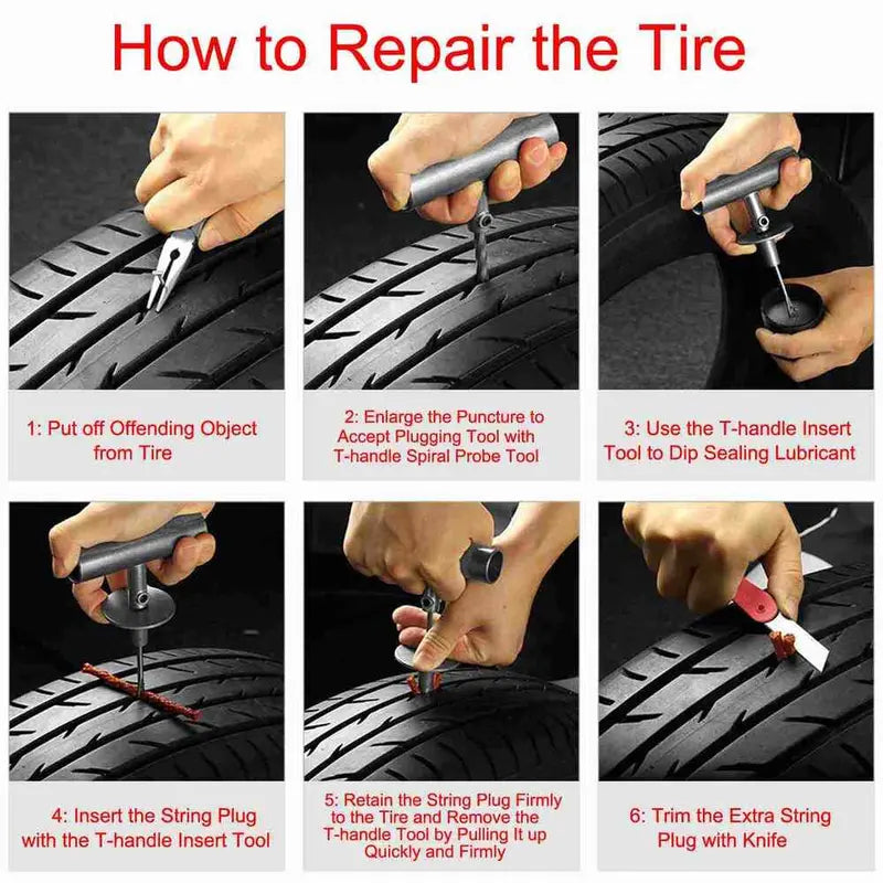 Tire Plug Repair Kit – Heavy Duty Flat Tire Puncture Repair Tool, Durable Iron Tools, Easy to Use for Car, ATV & Trailer