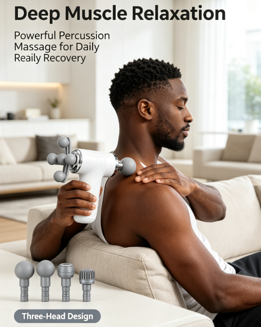 Fascia Massage Gun with 9 Interchangeable Heads - Deep Tissue Percussion Massager for Shoulder, Back and Body Relaxation