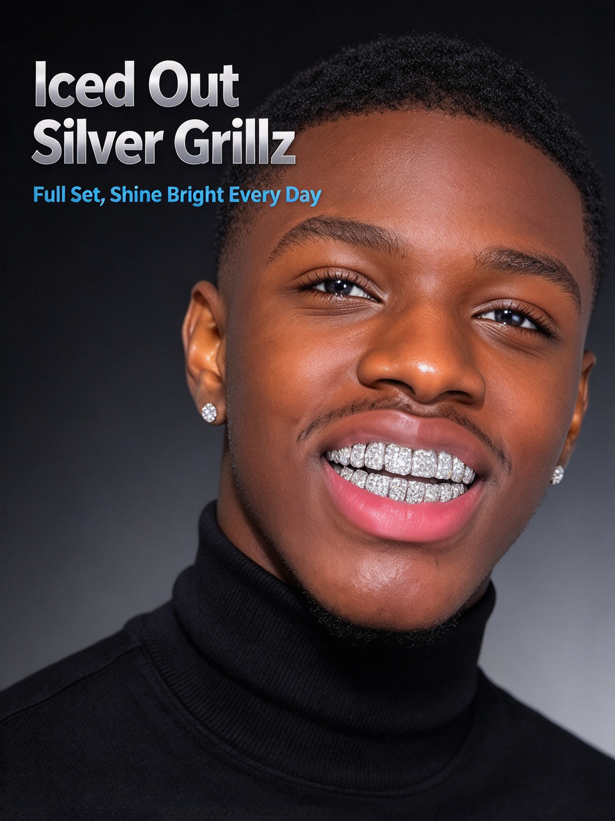 Hip-Hop Teeth Grillz - Silver Plated 10-Tooth Micro Pave Diamond Grills for Halloween and Party Accessories