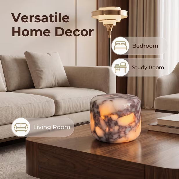 Unique Stone Table Lamp – Type-C Rechargeable, 3-Way Dimmable Bedside Lamp with Warm LED Ambient Lighting for Bedroom Nightstands, Portable Night Light