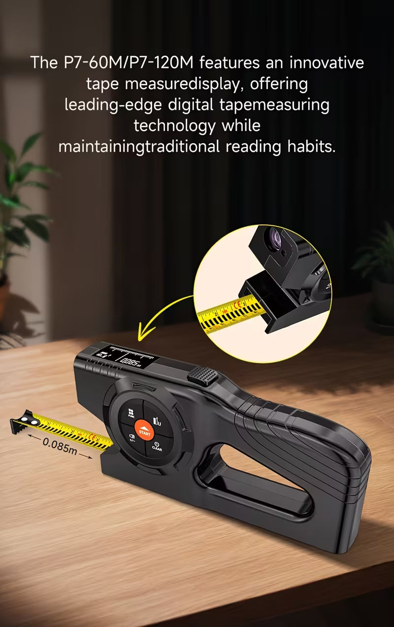 Rechargeable 3-in-1 Tape Measure, Laser Distance Meter & Laser Marker, 120m High-Precision Digital Range Finder, Instant Readout, Extended Laser Line
