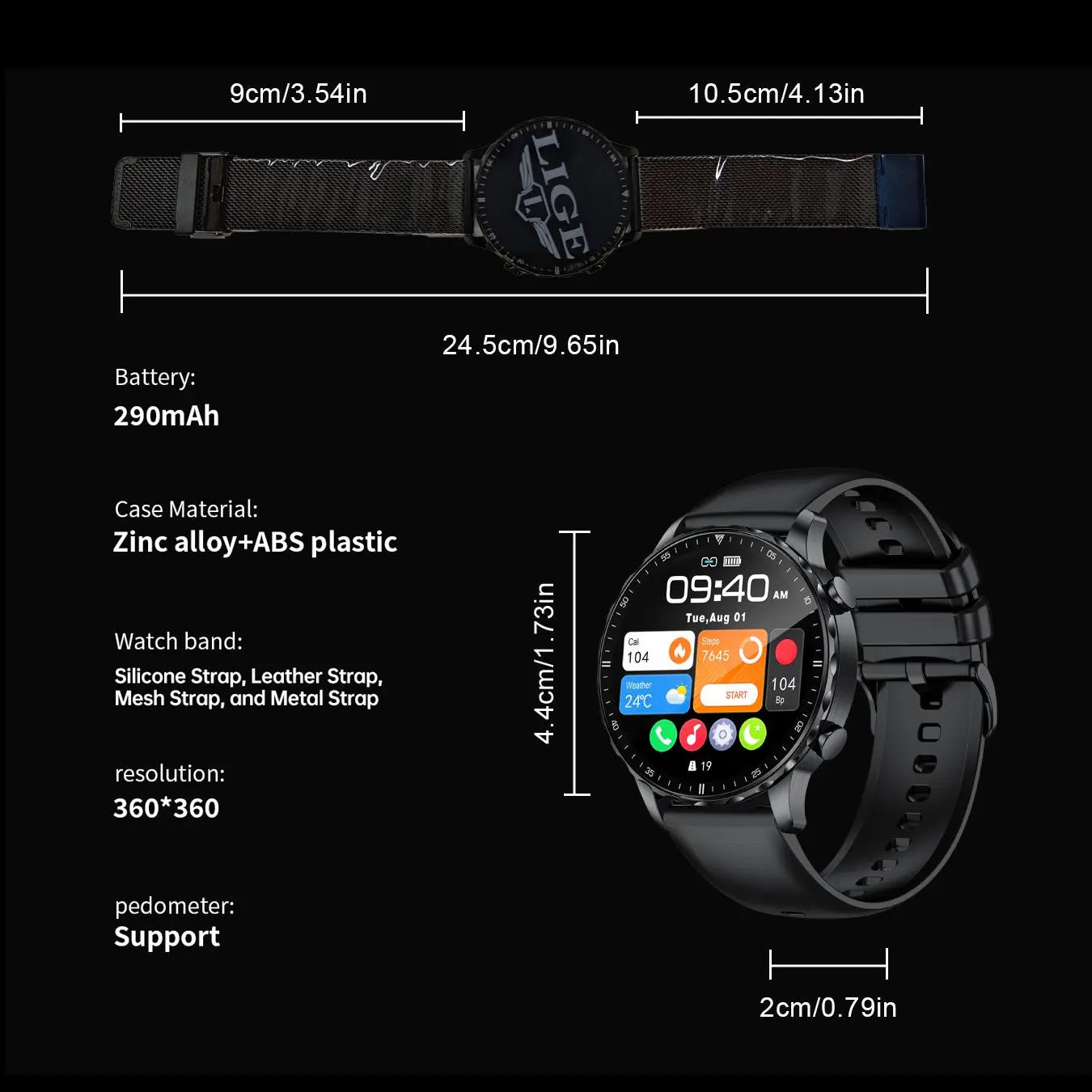 LIGE Multifunctional Smart Watch - USB Rechargeable, Water Resistant for Men and Women