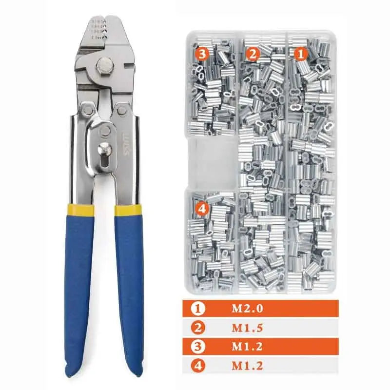 Wire Rope Hand Crimping Pliers Set – for Copper & Aluminum Oval Sleeves & Stop Sleeves, 0.1–2.2mm Wire Range