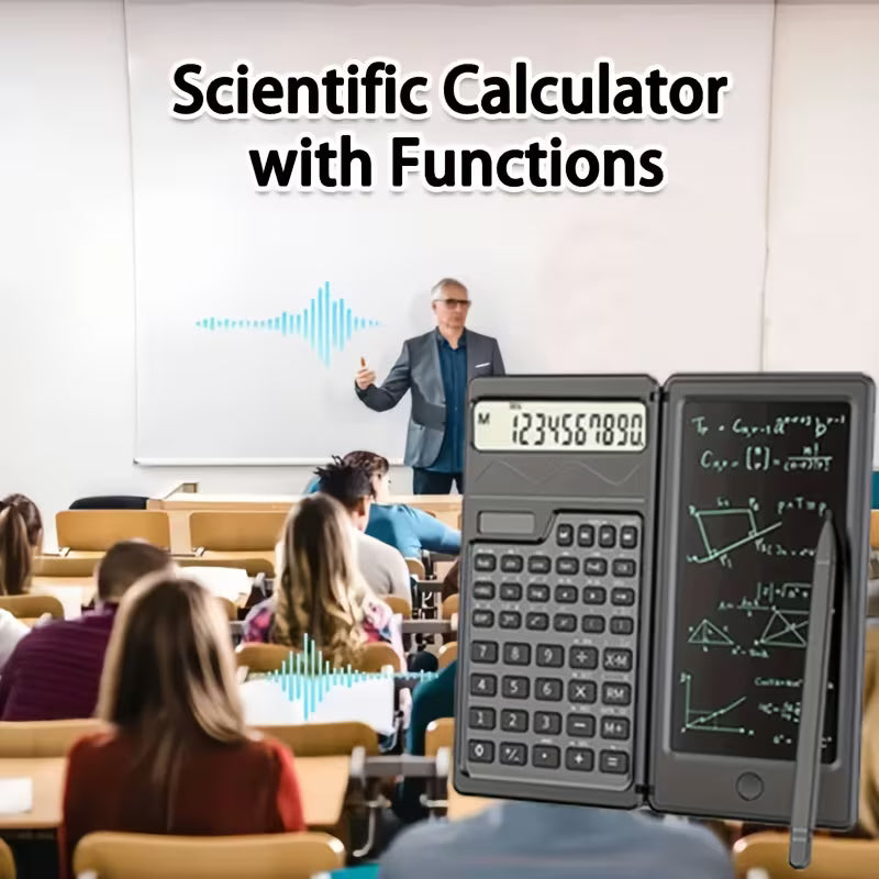 Ultra-Slim LCD Writing Board & Scientific Calculator – 10-Digit, Solar & Battery, for Math & Physics