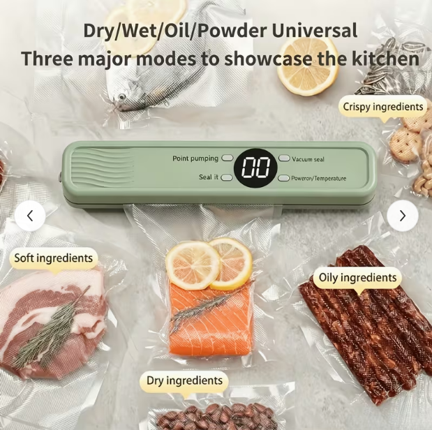 Multifunctional Automatic Food Sealer – Portable Wireless Vacuum Sealer with Snack Sealing, Supports Vacuum, Sealing, Rice, Moist & Dry Modes, External Suction & Inflation