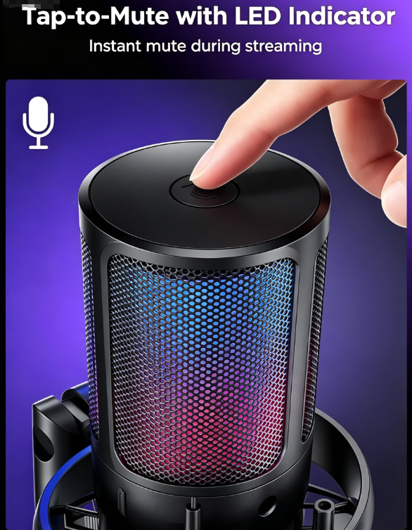 USB Condenser Microphone – RGB Lights, Plug & Play for Gaming, Streaming, Podcasting & Karaoke