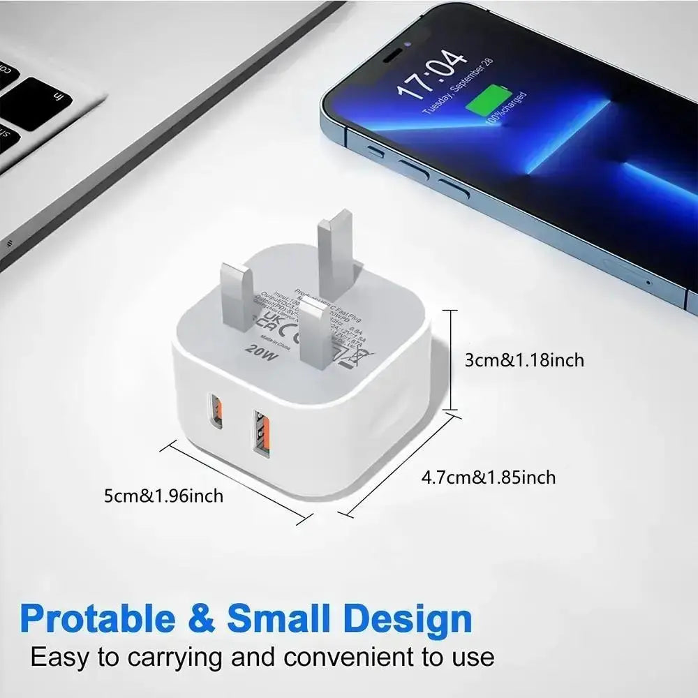 Buy 1 Get 1 Free 20W PD Fast Charging Adapter - Type-C and USB Dual-Port Wall Charger for iPhone and Android