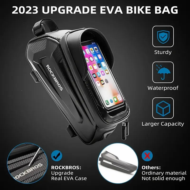 ROCKBROS Bike Bag E-Bike Phone Mount Bag - Water Resistant EVA Top Tube Frame Bag for Phones Under 6.8 Inches