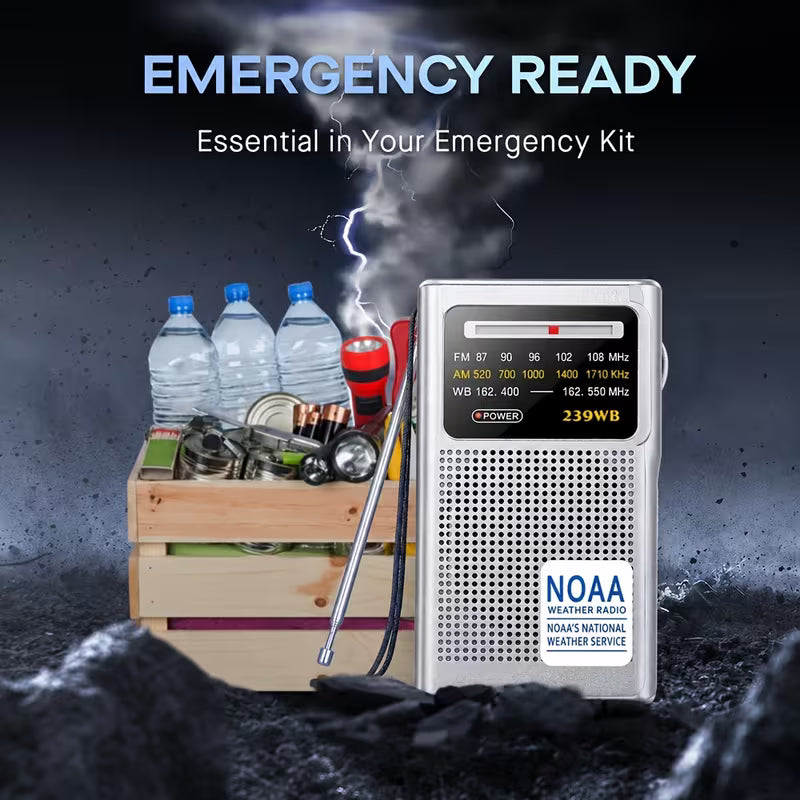 Portable Emergency Radio – NOAA Weather, AM/FM, Best Reception, Stereo Earphone Jack, 2xAA Battery