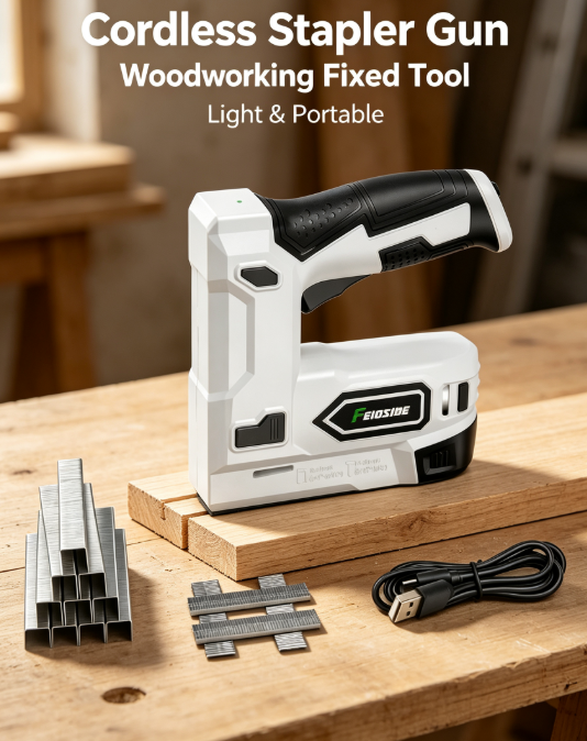 White USB-Powered Nail Gun – 2-in-1 with 2000pcs Staples & Nails for DIY & Carpentry