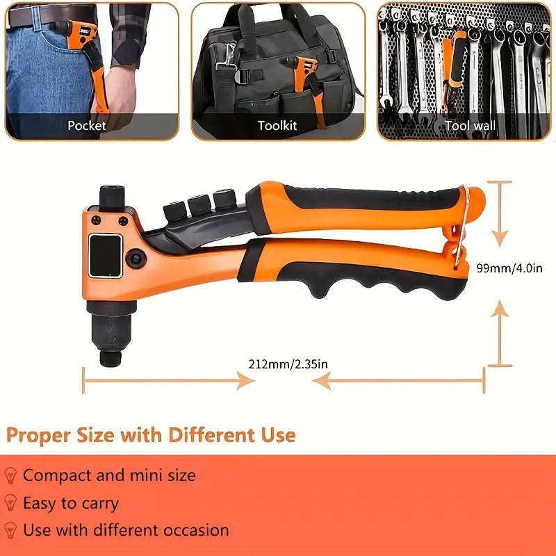 Manual Rivet Gun Kit – 80-Piece Set with 4 Rivet Heads, Heavy Duty Portable Tool for Metal, Plastic & Leather, Ideal for Car & Industrial Repair