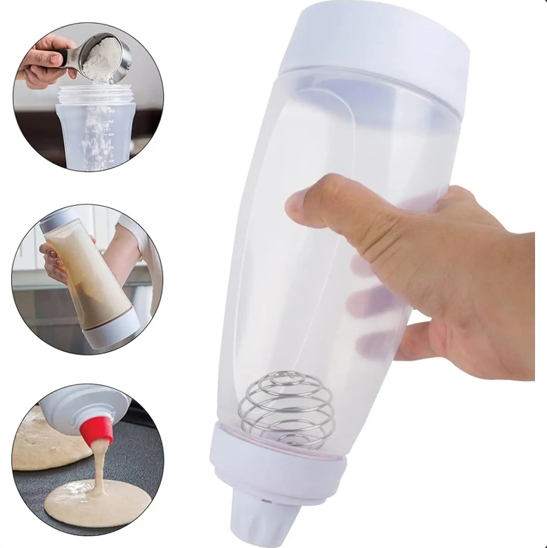 2Pcs Pancake Batter Dispenser & Mixer with Blender Ball, 4.5 Cup Reusable Plastic Silicone Bakeware, Easy Pour Spout Kitchen Gadgets for Pancake, Waffle, Muffin, Cupcake, Practical Mother's Day Gift