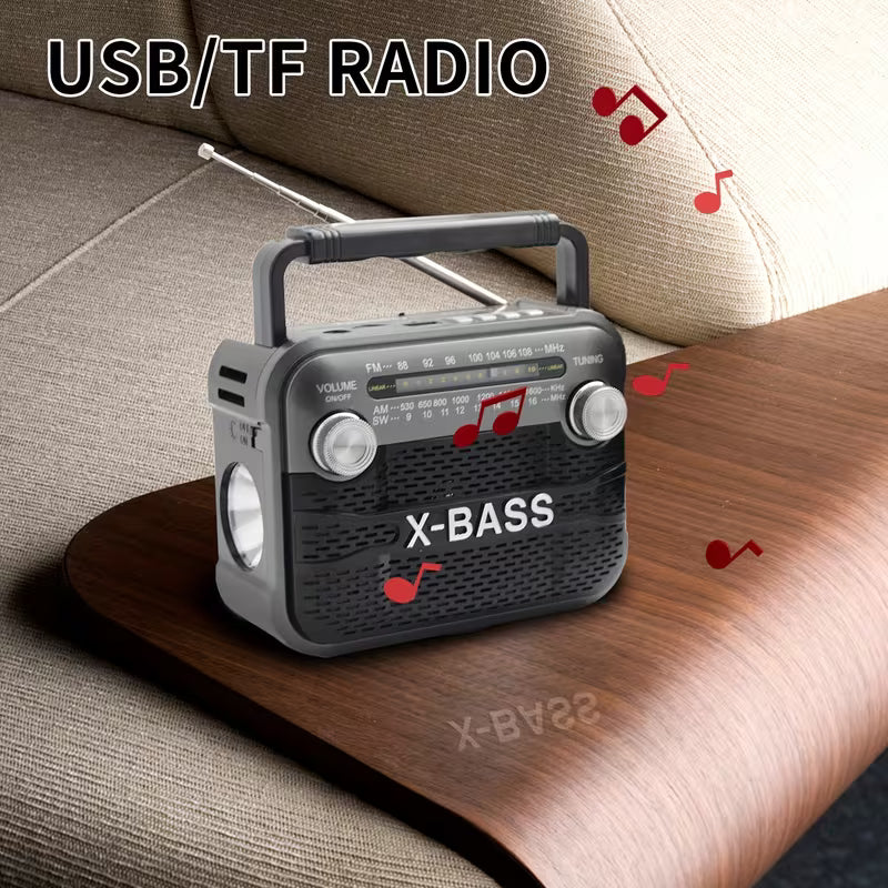 RX-125BT Portable Radio – FM/AM/SW1-6/USB/TF/BT, 3W Output, 800mAh Battery with Flashlight