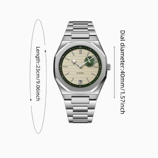 Men's Large Dial Silver Quartz Watch – Round Casual Design, Fashionable Everyday Wear