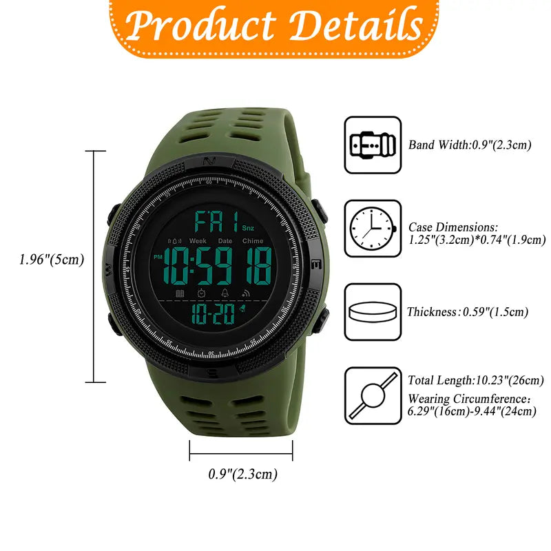 🔥 Clearance Special – Order 1 Get 3 🔥 – OIDEA Fashionable Digital Outdoor Men's Watch – Large Dial, Shockproof, Waterproof Silicone Band Wristwatch with Calendar, Alarm, Stopwatch Functions