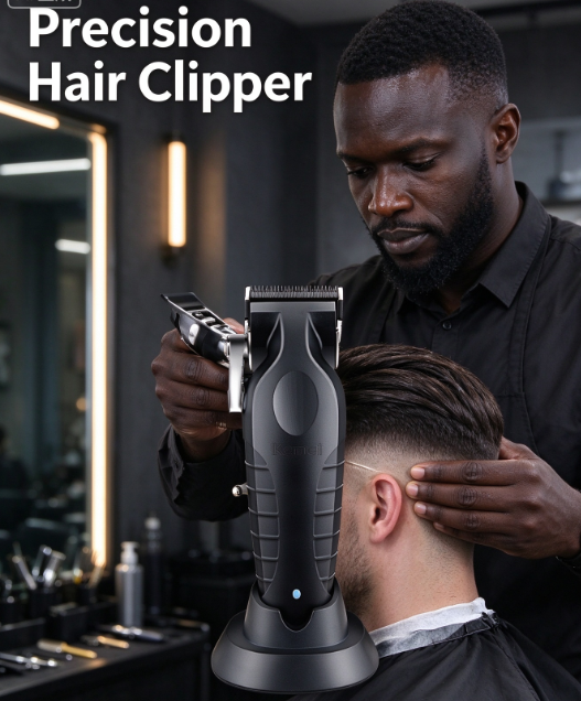 Kemei Electric Hair Clipper with Base - USB Rechargeable Trimmer for Barber Shops and Hair Carving