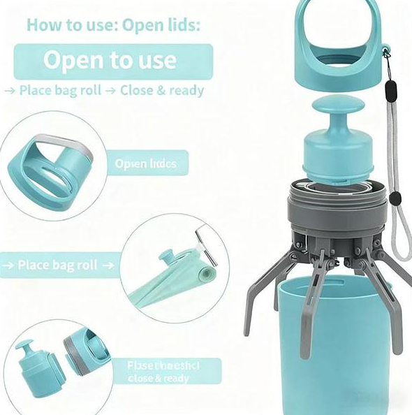 Portable Dog Poop Scooper with Built-in Waste Bag Dispenser, Outdoor Pet Gear for Easy Use