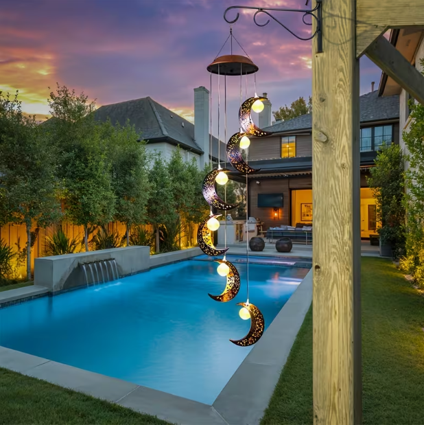 33.07" Moon-Shaped Solar Wind Chime Light – Outdoor Garden & Patio Decor, Celestial Theme
