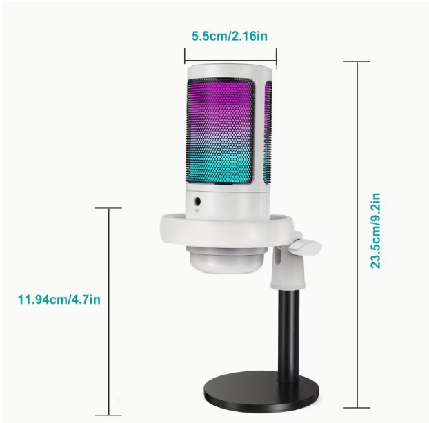 USB Microphone for PC – Condenser Gaming Mic with RGB Lighting, Gain Knob & Monitoring Jack, for Streaming & Podcasting