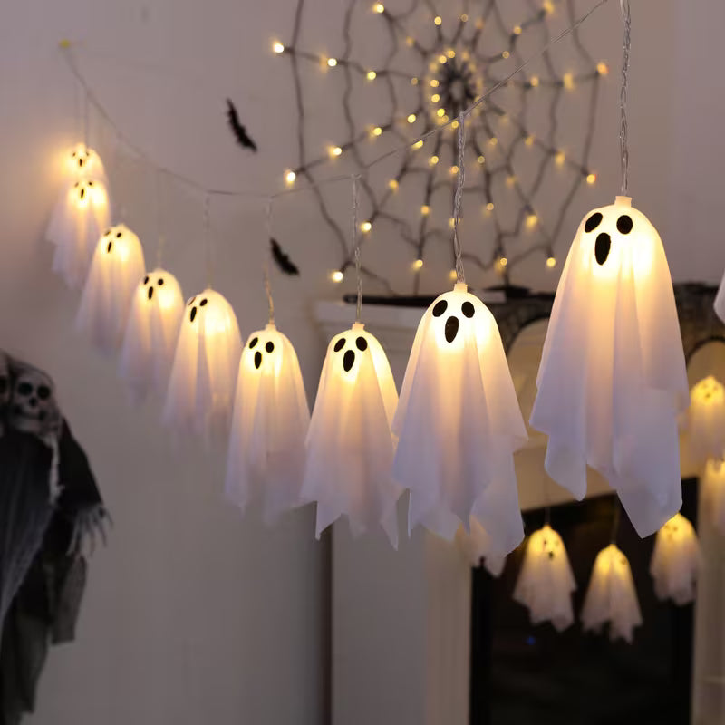 10-Pack Halloween Ghost Icicle Lights – Curtain String Lights for Haunted House & Porch Decor