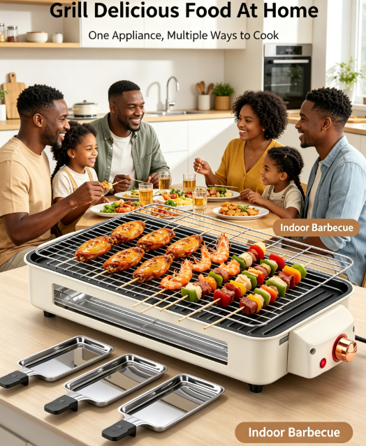 Multifunctional Split Electric Grill Pan - Large Non-Stick Smokeless BBQ Griddle for Home Barbecue