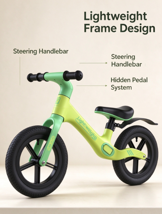 Kids Balance Bike – No-Pedal Training Bike for 1-6 Years, Adjustable Seat & Handlebar, EVA Foam Tires, Green