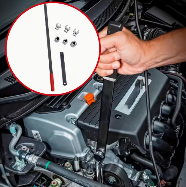 8-Piece Professional Serpentine Belt Tool Set – Universal 3/8" & 1/2" Drive, Tensioner & Idler Pulley Adjuster Wrench, for Car Engine Belt Removal & Installation