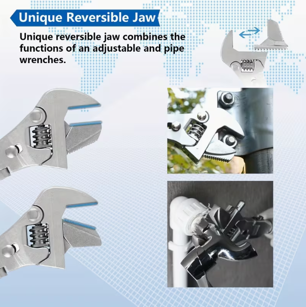 5-in-1 Ratcheting Adjustable Crescent Wrench – 180° Folding, Rotating Head, 10–12 Inch Range