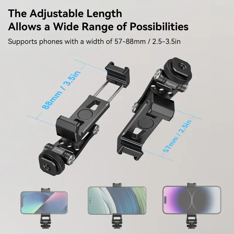 Metal Phone Holder with Cold Shoe Mount – Universal Cell Phone Adapter with Adjustable Joints, Tripod Mount for iPhone, Samsung & Other Smartphones